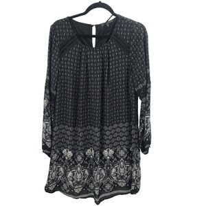 Fifth Park Foral Peasant Dress Womens Size Medium Black White Balloon Sleeve